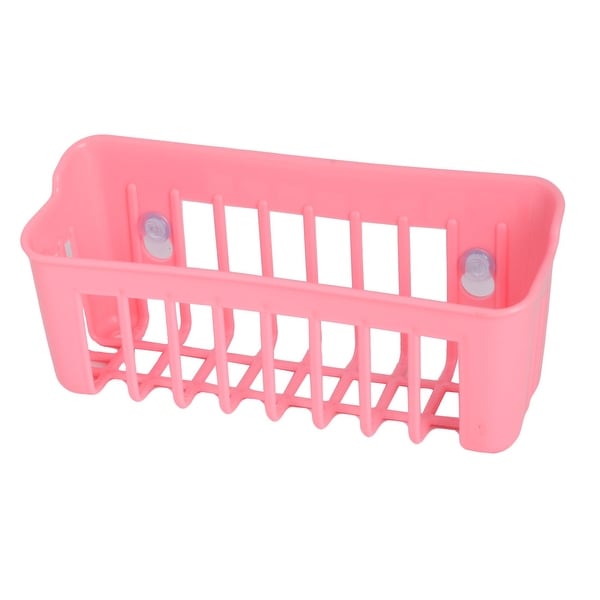 Plastic Rectangle Shape Hollow Out Suction Cup Shelf Storage Basket Pink