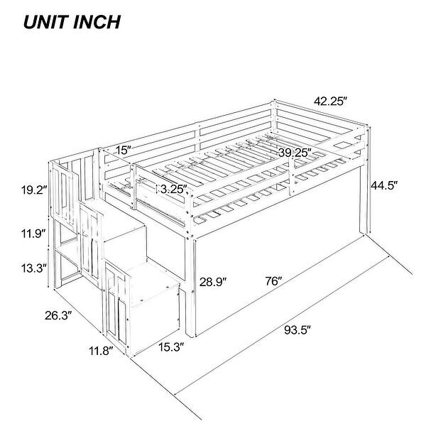 Twin Size Loft Bed, Staircase with Storage, Full-length Safety Guardrails, White
