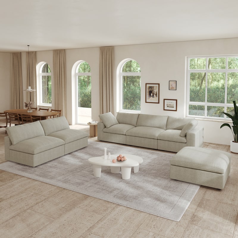 6 Piece Lager Down Filled Sectional Sofa Set - Khaki