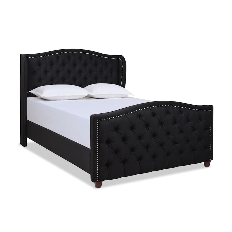 Athens Upholstered Nailhead Tufted Wingback Panel Bed
