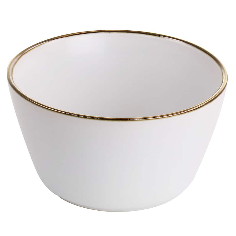 Elama Arthur 16 Piece Stoneware Dinnerware Set in Matte White with Gold Rim - 16 Piece Set