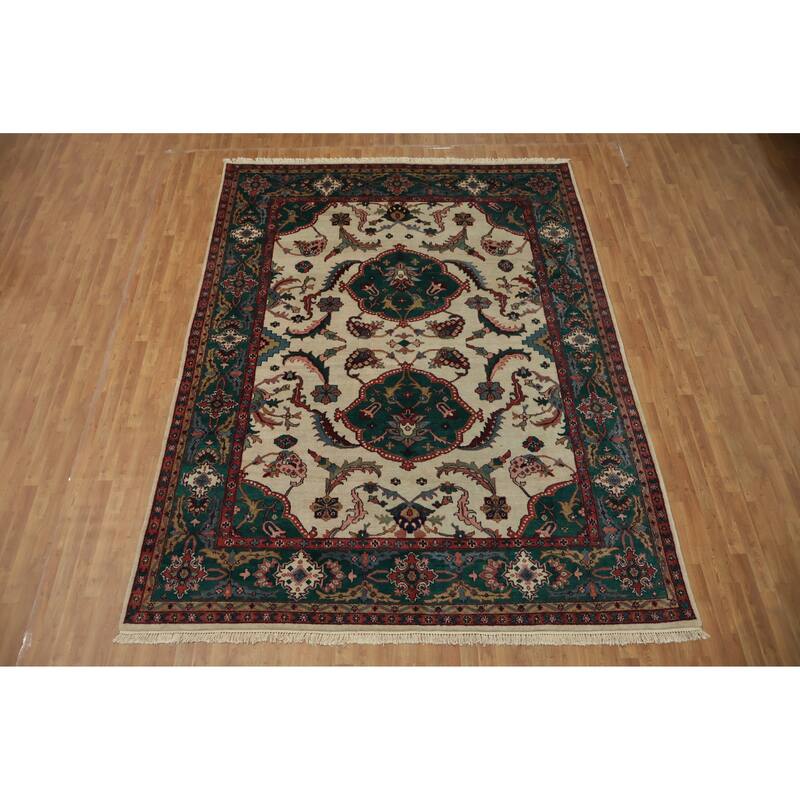Hand Knotted Oriental 100% Wool Carpet Traditional Floral Beige & Ivories Agra Area Rug - 12' 0'' X 9' 0''