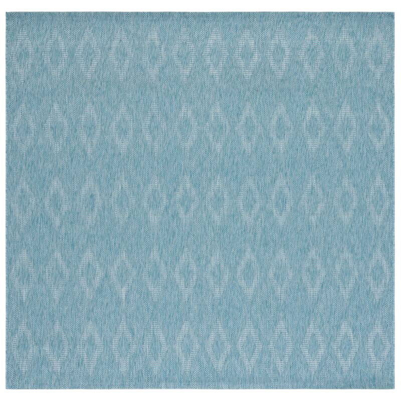 SAFAVIEH Courtyard Marolyn Indoor/ Outdoor Waterproof Patio Backyard Rug - 5'3" x 5'3" Square - Aqua/Aqua