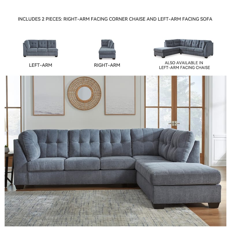 Signature Design by Ashley Marleton Dark Blue 2-Piece Sleeper Sectional with Chaise - 115"W x 91"D x 38"H