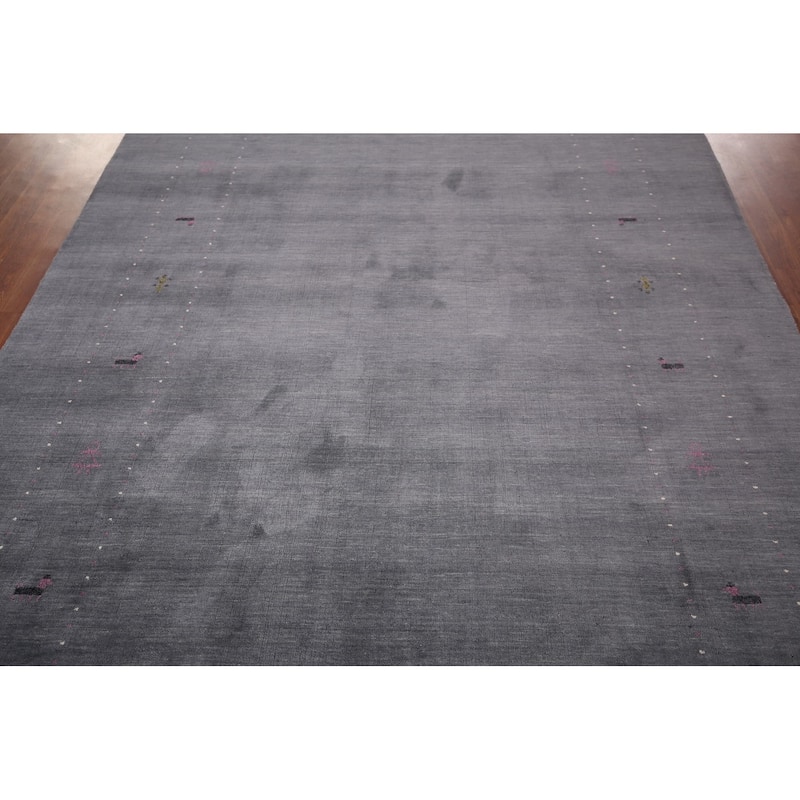 Gray Gabbeh Indian Area Rug Hand-Knotted Wool Carpet - 6'8"x 10'1"