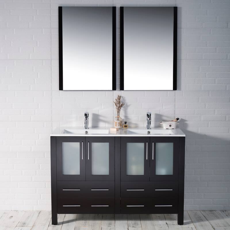 Blossom Solid Wood Double Bathroom Vanity w/ Ceramic Sink & Base