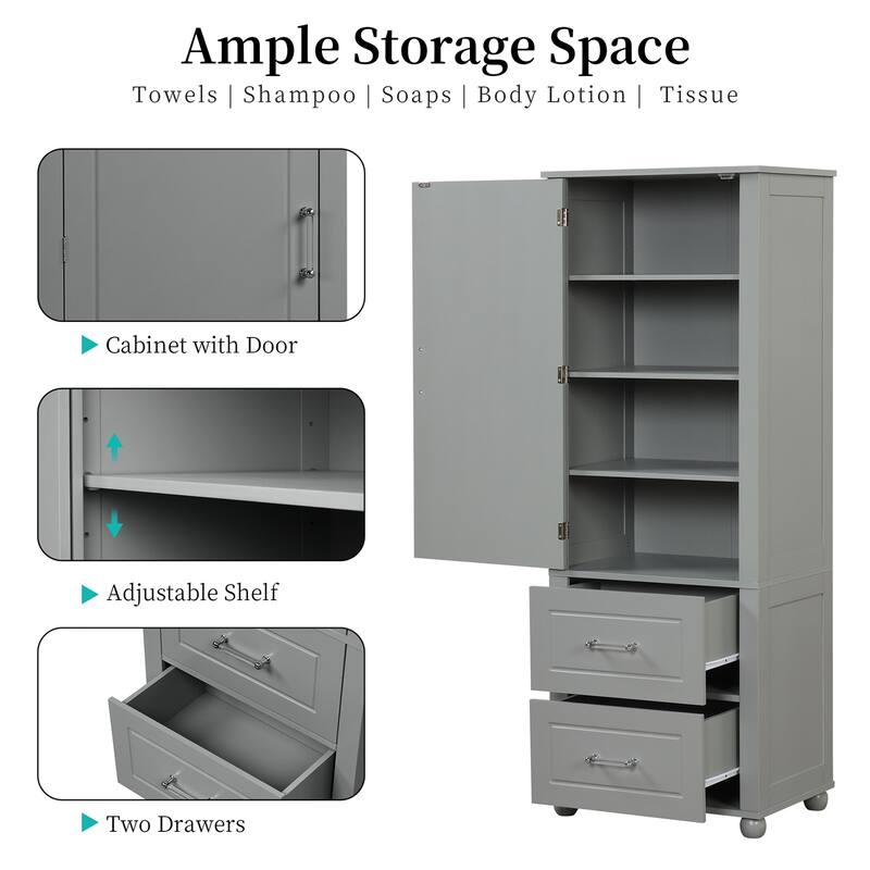 Tall Freestanding Bathroom Storage Cabinet with Two Drawers