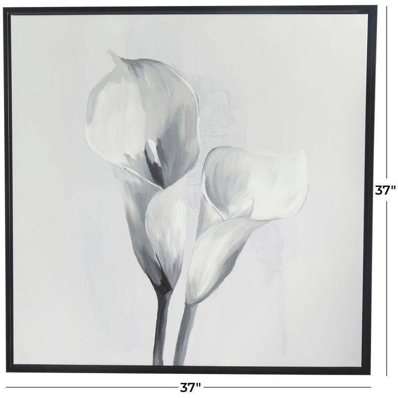 White Canvas Shaded Tulip Floral Framed Wall Art with Black Frame