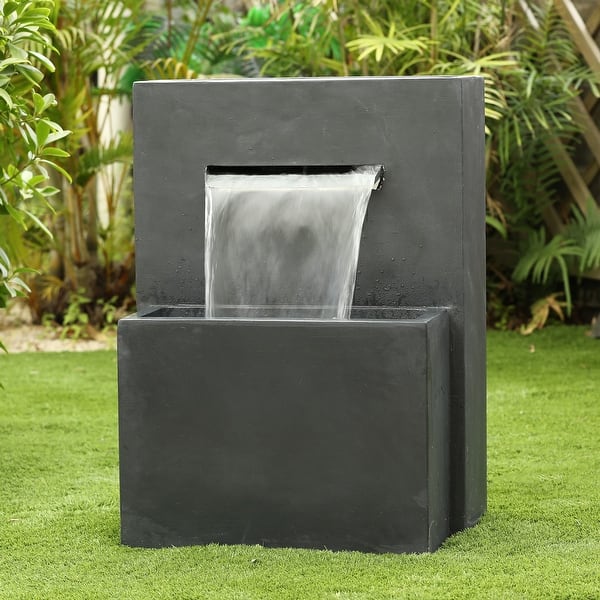 slide 2 of 8, Grey Rectangular Resin Modern Rectangular Waterfall Outdoor Fountain