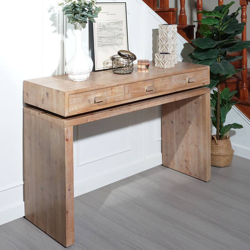 Roomfitters Rustic Console Table with 3 Drawers, 47" Entryway Desk with Storage, Wood Finish, Natural & Light Brown
