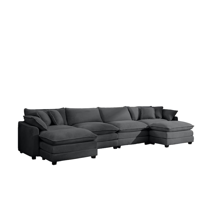 Grey 150" Corduroy Modular U-Shaped Sectional Sofa with 2 Ottomans