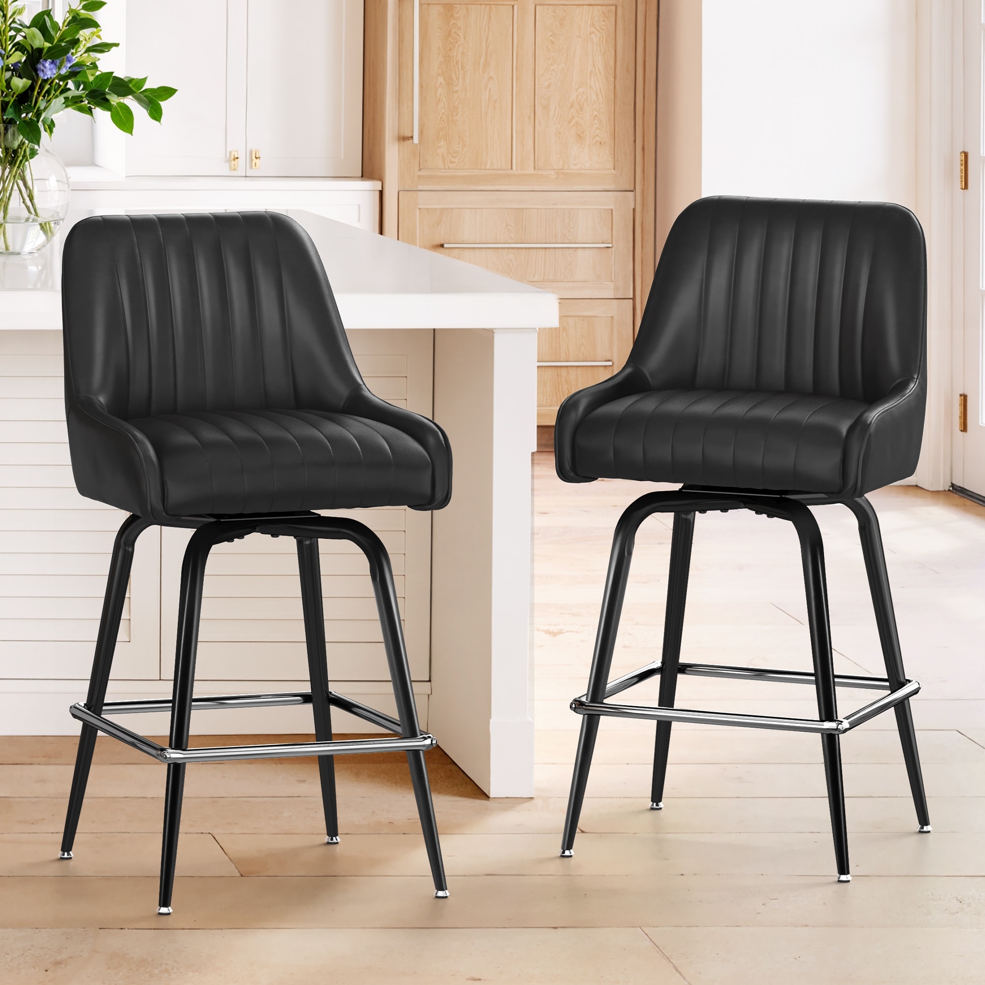 26 Inch Counter Height Bar Stools Set of 2/3 with Backrest, Upholstered Bar Stools with Footrest, Ergonomic Stools
