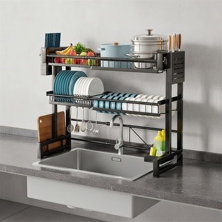 1 PCS Countertop Dish Storage Drain Rack Retractable Kitchen Sink Rack ...