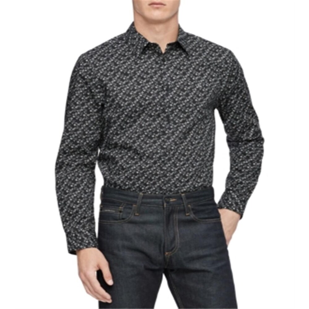 Calvin Klein Men's Floral Long Sleeve Collared Slim Fit Button Down Cotton  Shirt Black Size Small - Bed Bath & Beyond - 40640854