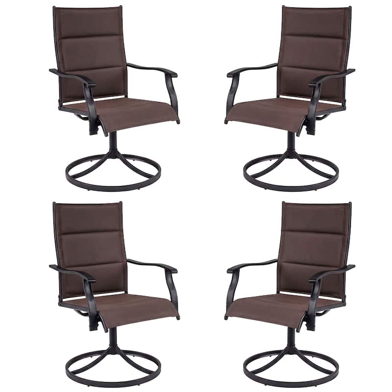Gymax Padded Patio Swivel Chairs Set of 4 Ergonomic Outdoor Dining - Brown