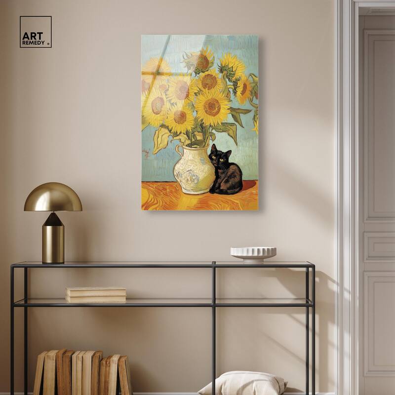 Sunflower Kitten Acrylic by Art Remedy, Ready to Hang