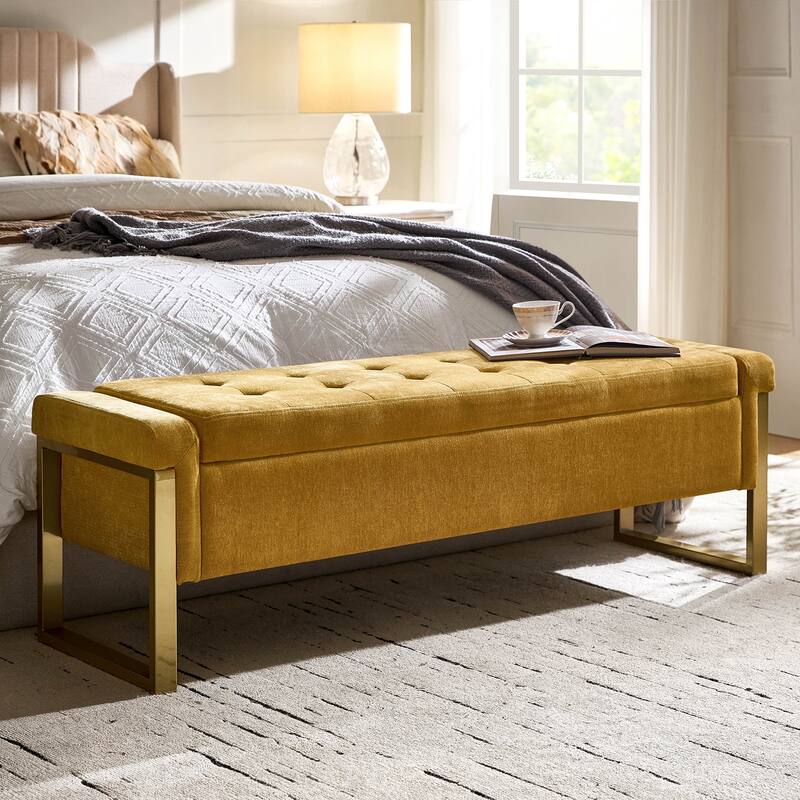 Alina Modern Upholstered Flip Top Storage Bench with Metal Legs by HULALA HOME