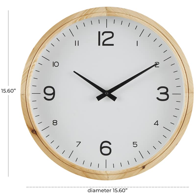 Wood Decorative Wall Clock with White Backing - Light Brown - Roche River Decor