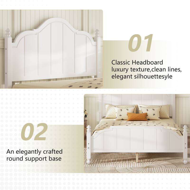 Vintage Wooden Bed Frame with Wood Slats Support, Platform Bed Frame