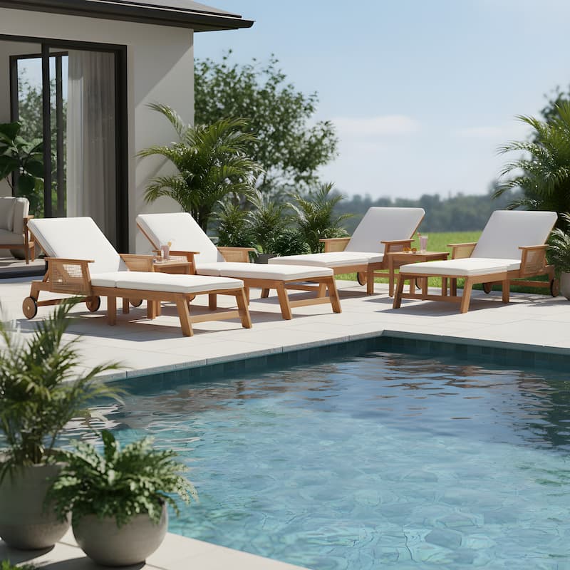 Christopher Knight Home - Soel Outdoor Acacia Wood Wicker 3-Position Adjustable Chaise Lounge with Wheels & Removable Cushion