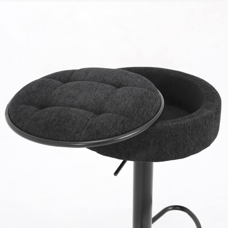 Round Linen Fabric Bar Stools Set of 2, Height Adjustable/360°Counter Height Swivel Stool