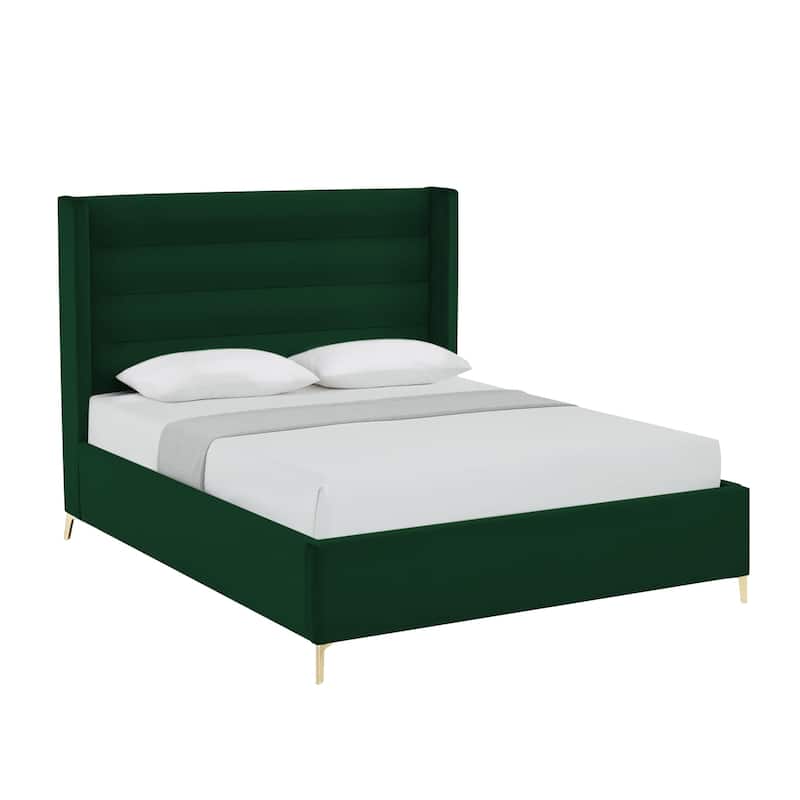 HomeRoots Green Velvet Upholstered Full Bed Frame