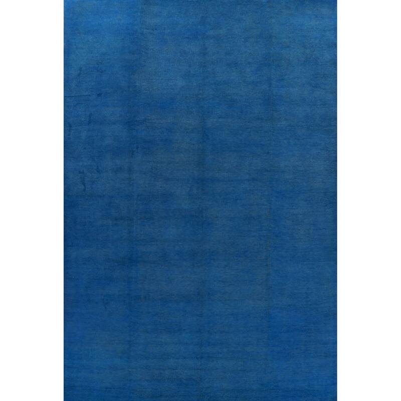Hand Knotted Oriental 100% Wool Carpet Modern Solid Navy Blue & Blues Gabbeh Area Rug - 13' 10'' X 10' 2''