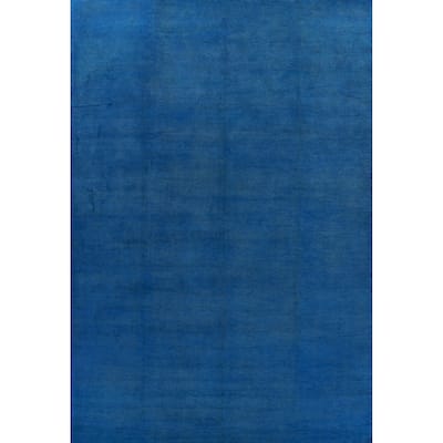 Hand Knotted Oriental 100% Wool Carpet Modern Solid Navy Blue & Blues Gabbeh Area Rug - 13' 10'' X 10' 2''