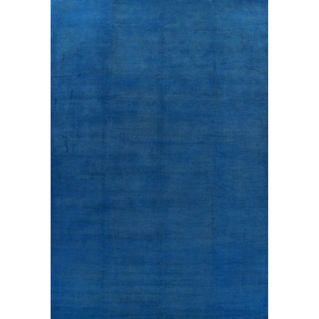 Hand Knotted Oriental 100% Wool Carpet Modern Solid Navy Blue & Blues Gabbeh Area Rug - 13' 10'' X 10' 2''