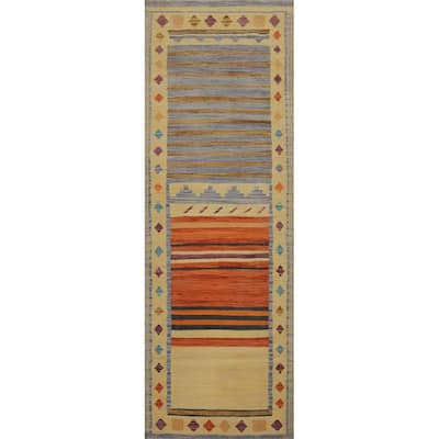 Hand Woven Oriental 100% Wool Carpet Southwestern Tribal Multi-Colored Kilim Runner Rug - 9' 9'' X 2' 8''