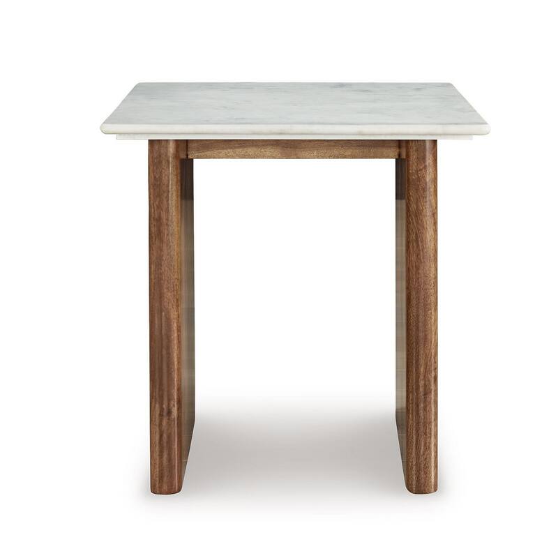 Wrenn Side End Table, Marble Top, 24 Inch Rectangular Brown Mango Wood