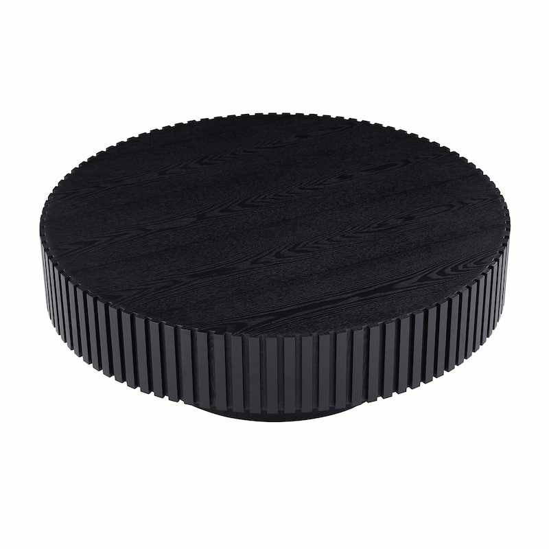 31.49" Round Low Coffee Table, Modern Circle Coffee Table, Drum Fluted Accent Side Table Center Table for Living Room, Office