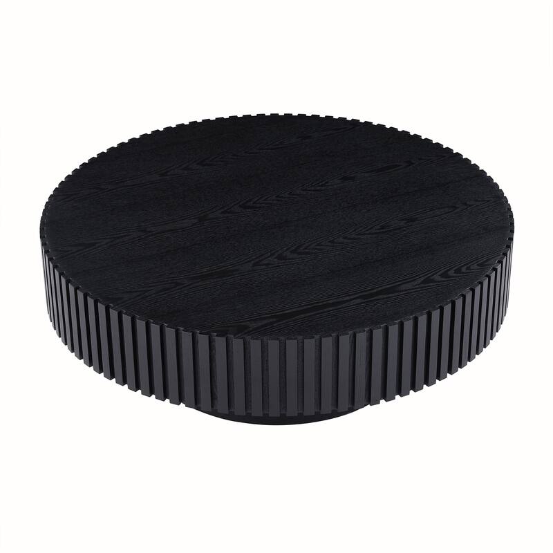 BLACK MDF coffee table 39.37inch Modern Handcraft Drum Coffee Table Round Wood Coffee Table for Living Room, Apartment