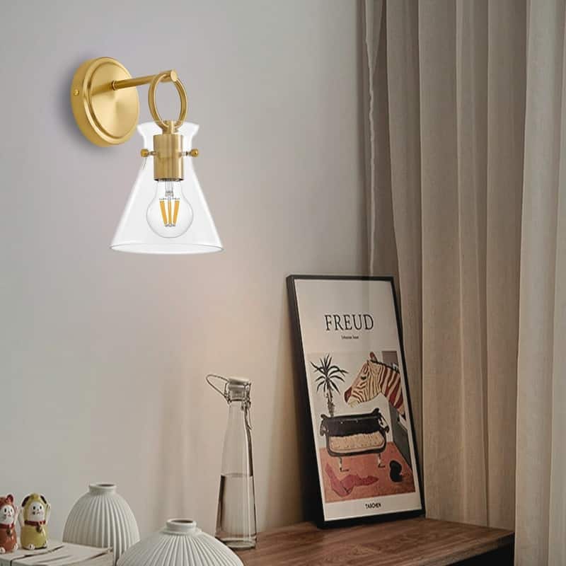 1 Light light bulb brushed gold light fixtures glass, metal wall lights