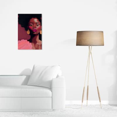 Wynwood Studio Fashion and Glam Cosmopolitan Lady II Pink and Maroon Tropical Wall Art Canvas Print