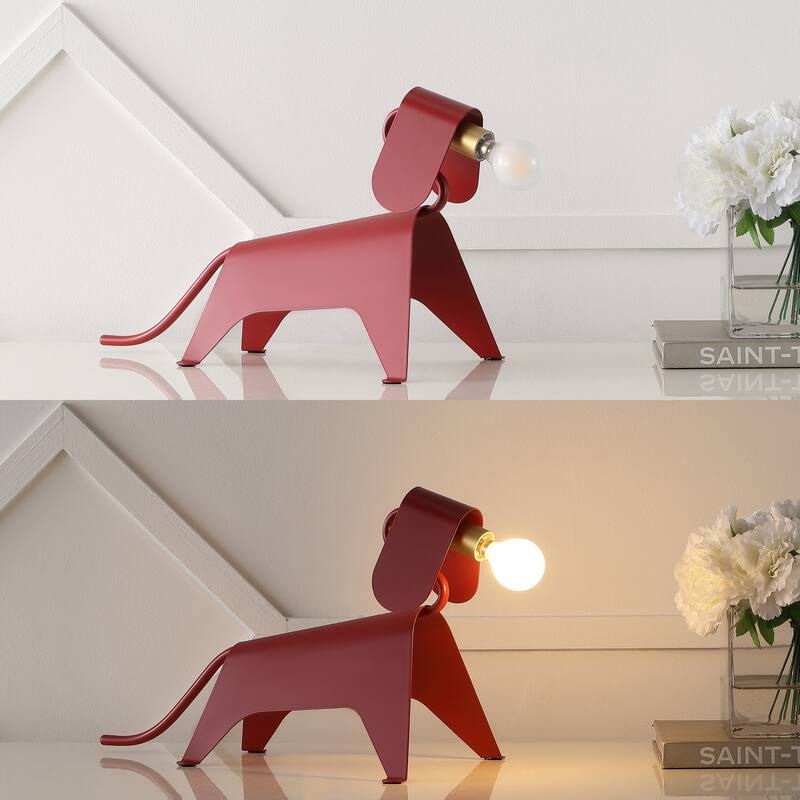 Penelope 10" Modern Industrial Iron Canine LED Kids' Lamp, Red by JONATHAN Y