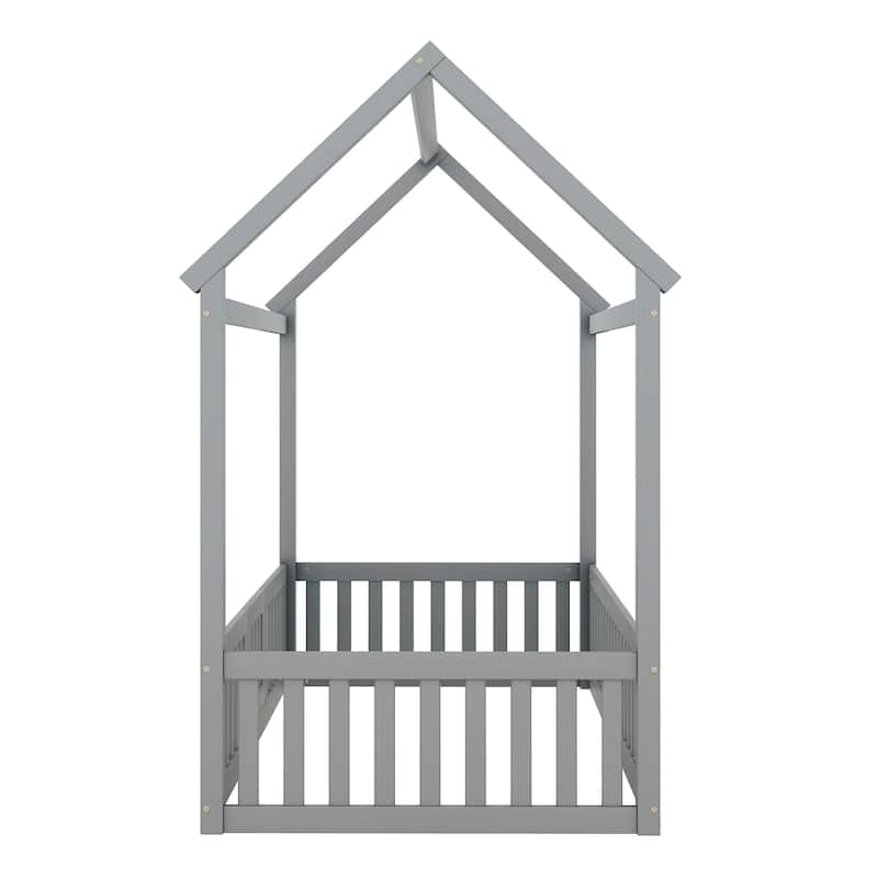 Twin Pine House Bed with Fence and Door