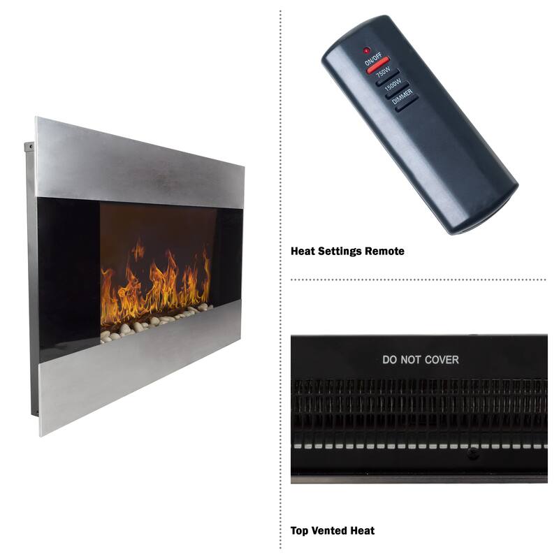 Hastings Home 36-Inch Stainless Electric Fireplace