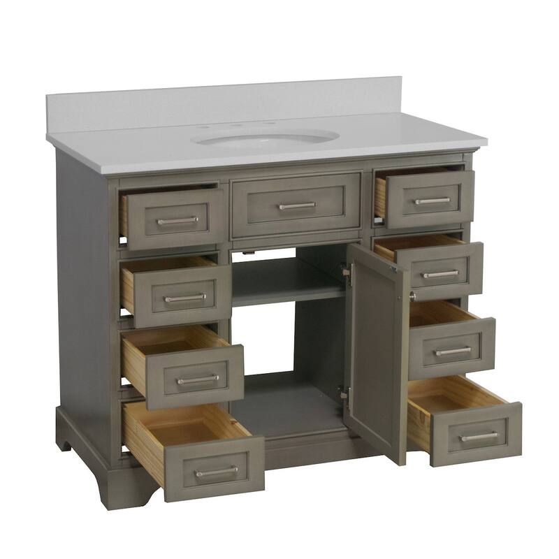 KitchenBathCollection Aria 42" Bathroom Vanity with Quartz Top