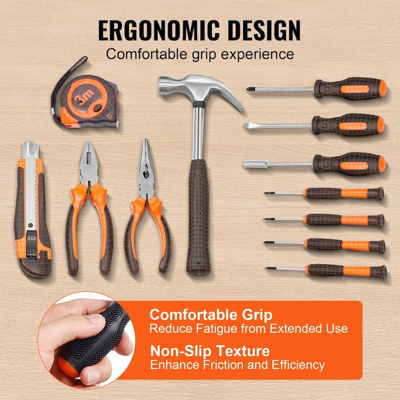 Orange-Black 132 Piece Tool Kit for Home Repairs Compact Hand Tools with Storage Case - 12.28 x 8.86 x 2.76 inch