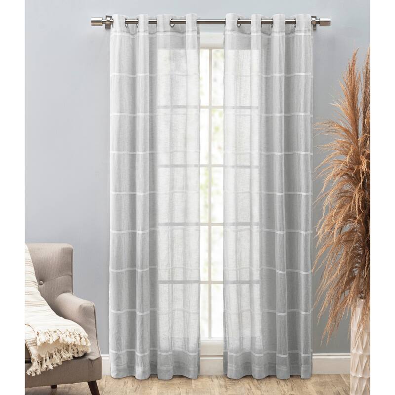 Horizon Stripe Premium Sheer Textured Semi-Sheer Grommet Curtain Panel - 55"W x 96"L - Grey