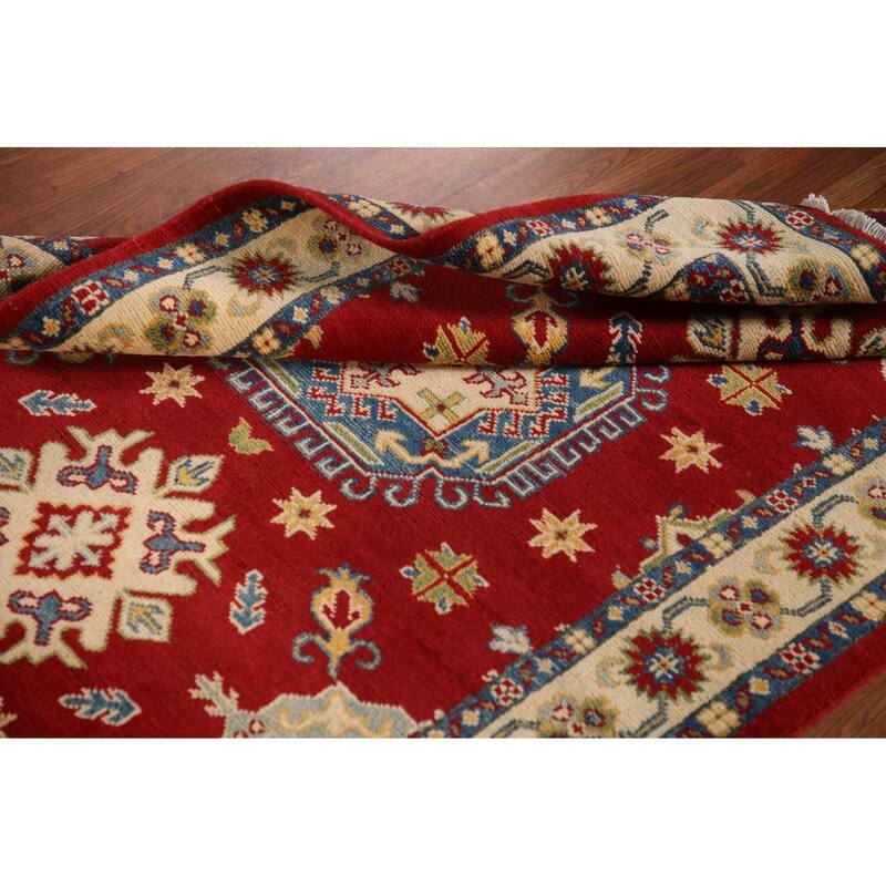 Red Kazak Oriental Rug Handmade Wool Carpet - 3'5"x 4'9"