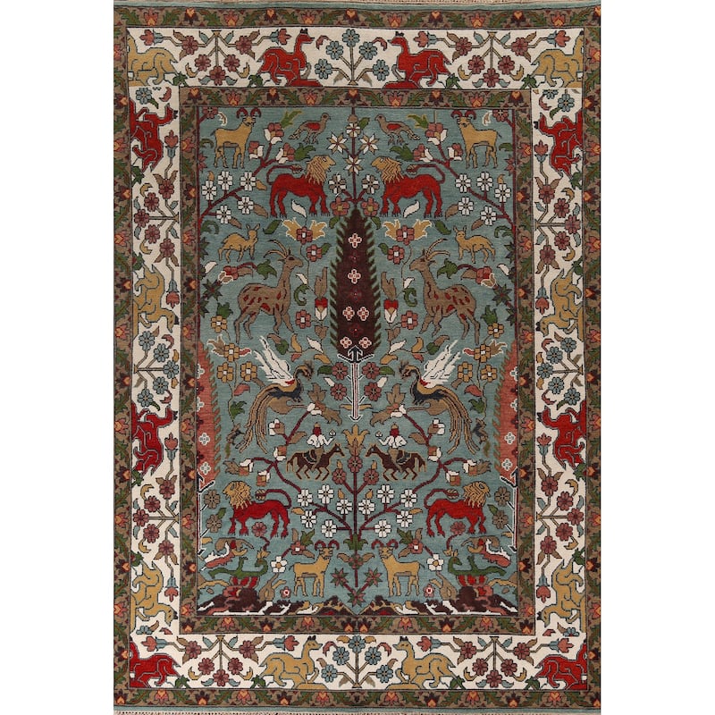 Animals Hunting Design Ziegler Indian Area Rug Handmade Wool Carpet - 8'11" x 11'10"