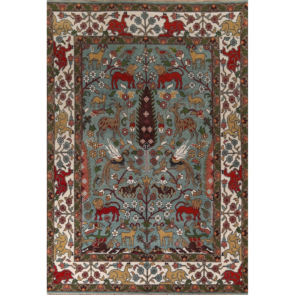 Animals Hunting Design Ziegler Indian Area Rug Handmade Wool Carpet - 8'11" x 11'10"