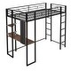 preview thumbnail 5 of 18, Black Twin Size Metal Loft Bed with Ladder, Fence, 2 Shelves and Desk for Bedroom