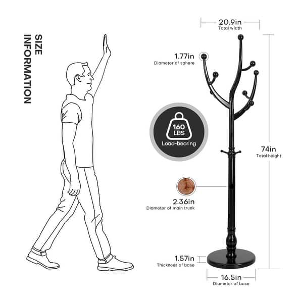 dimension image slide 0 of 11, Tree-branch Rubberwood Freestanding Coat Rack with Hooks