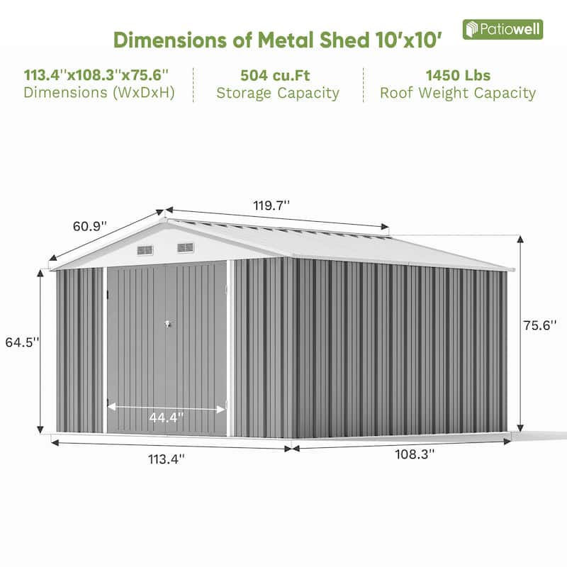 Patiowell 10' x 8'/10' x 10'Metal Outdoor Storage Shed with Goods Shelves/Floor Frame Garden Tool Shed for Backyard Garden