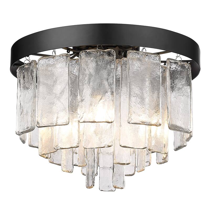 Ciara 3-Light Flush Mount - Matte Black with Hammered Water Glass