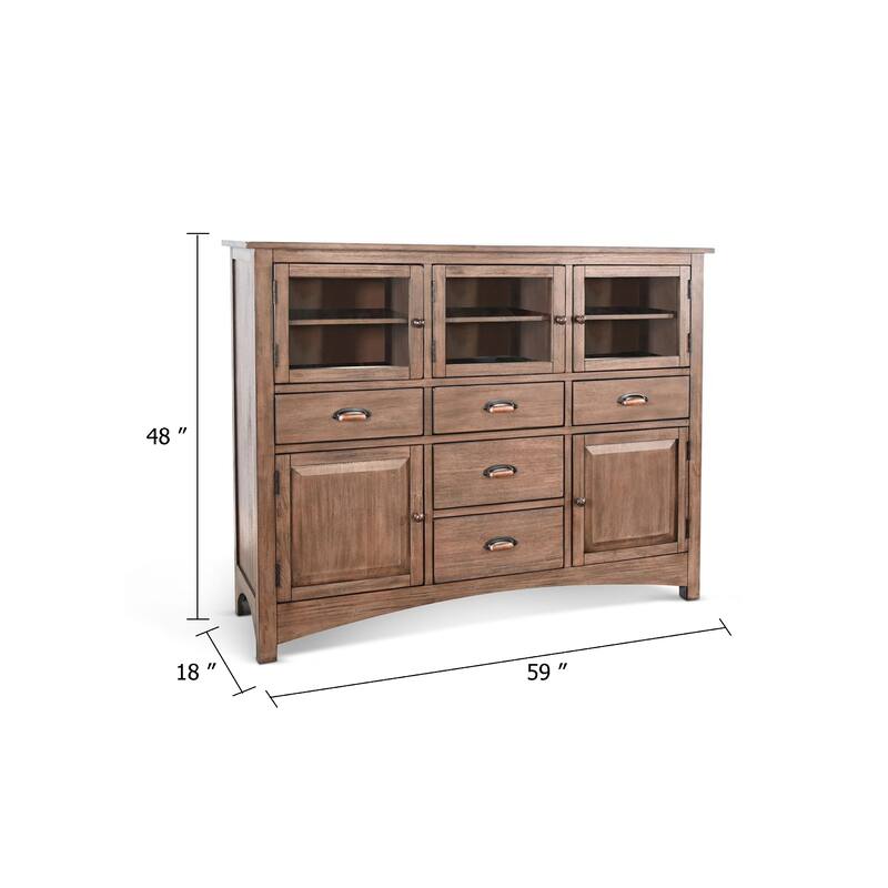 Yael Server Console Cabinet w 5 Drawers, 59 Inch, Natural Brown Mahogany Wood