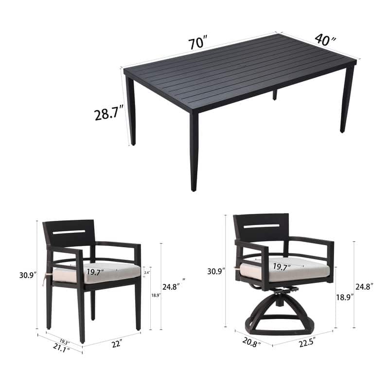 7-Piece Premium Outdoor Dining Set - Modern Aluminum Patio Furniture with Swivel Rockers & Sunbrella Cushions (Ember Black)‌